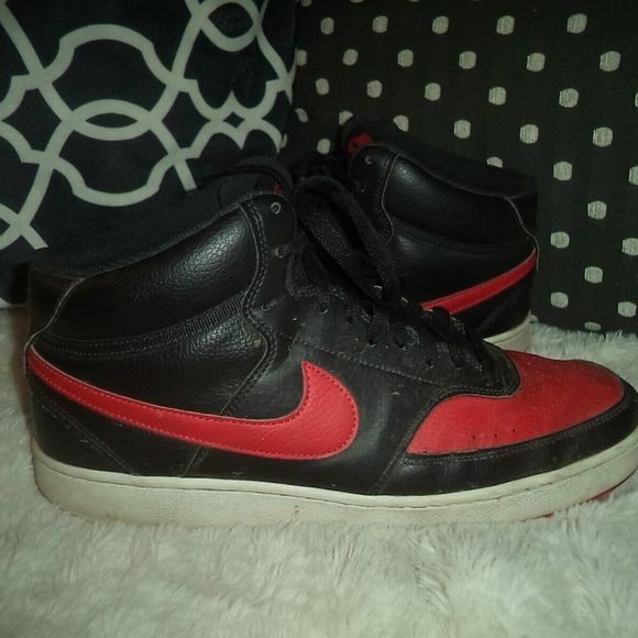 BLACK-RED NIKE SNEAKERS COURT VISION MID CASUAL SHOES DM868-001~MENS SIZE 11.5 - Picture 2 of 7